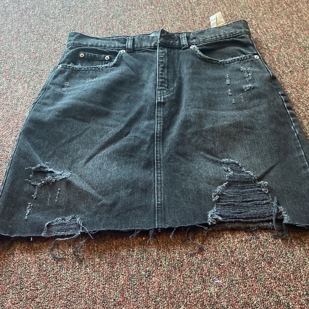 Zara large black denim distressed skirt